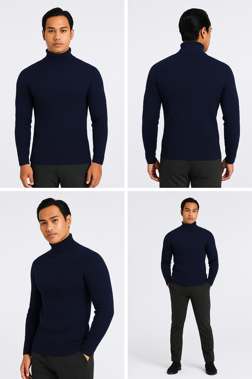 Men's Turtleneck Warm Pullover Knitted Sweater (Navy Blue) Apparel & Accessories > Clothing > Clothing Tops > Sweaters - Tophatter Daily Deals