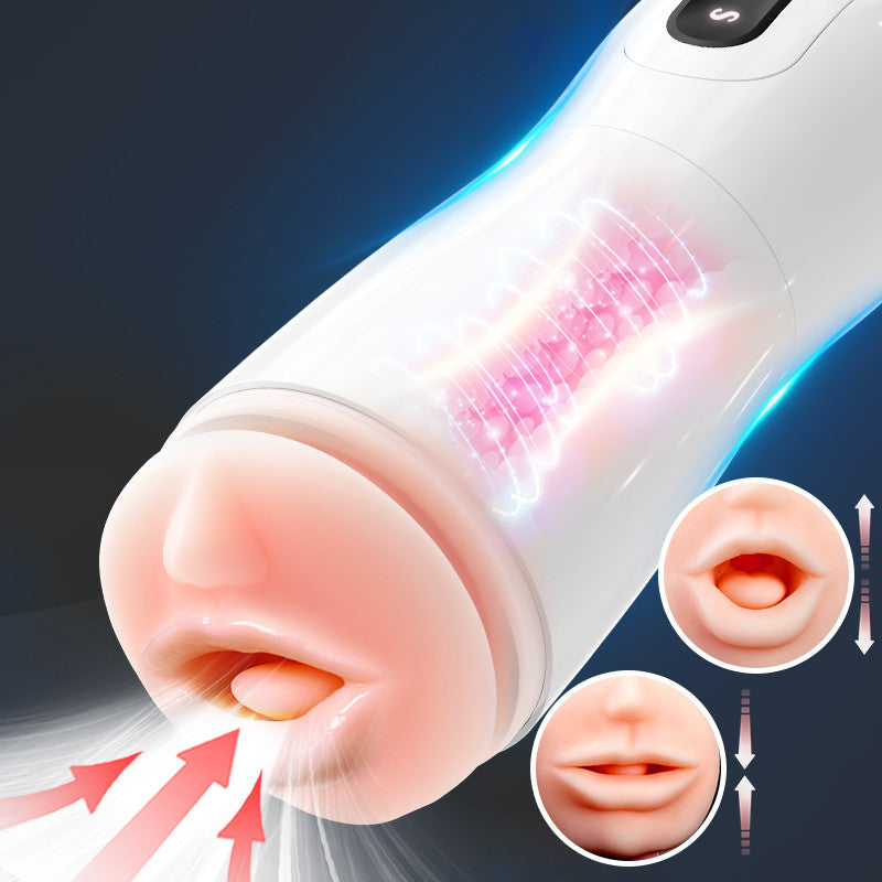 7-Mode Vibrating Automatic Male Masturbator Cup with Realistic Lip Entrance & Textured Tunnel White Masturbation Cup - Tophatter Daily Deals