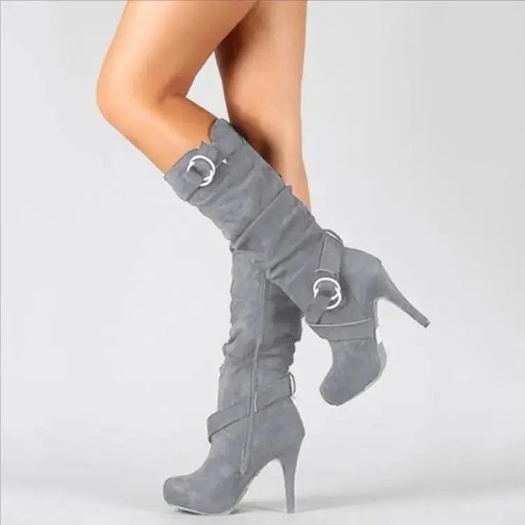 2025Sexy Knee High Women Boots Thin High Heel Round Toe Platform Fashion Ladies Pu Leather Boots Size 34-43 Lady Shoes - Tophatter Daily Deals