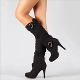 2025Sexy Knee High Women Boots Thin High Heel Round Toe Platform Fashion Ladies Pu Leather Boots Size 34-43 Lady Shoes - Tophatter Daily Deals