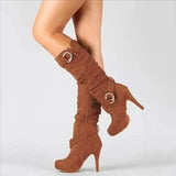 2025Sexy Knee High Women Boots Thin High Heel Round Toe Platform Fashion Ladies Pu Leather Boots Size 34-43 Lady Shoes Brown - Tophatter Daily Deals