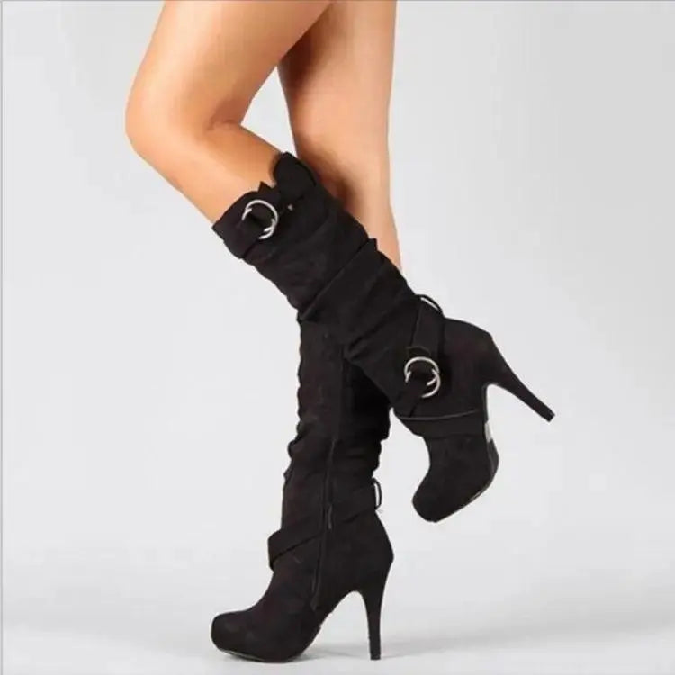 2025Sexy Knee High Women Boots Thin High Heel Round Toe Platform Fashion Ladies Pu Leather Boots Size 34-43 Lady Shoes - Tophatter Daily Deals