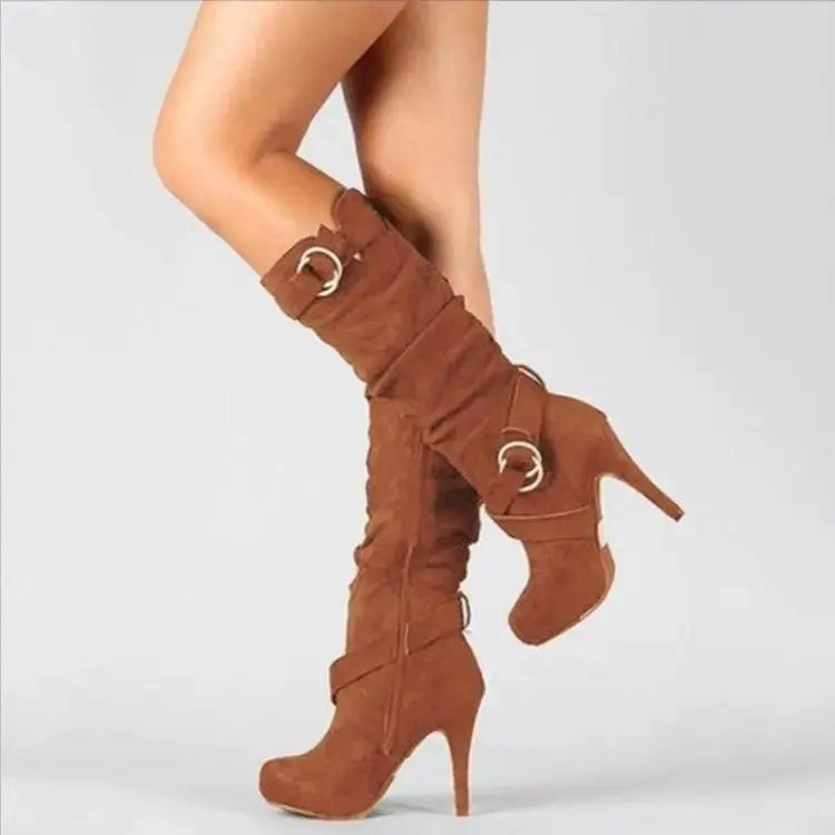 2025Sexy Knee High Women Boots Thin High Heel Round Toe Platform Fashion Ladies Pu Leather Boots Size 34-43 Lady Shoes - Tophatter Daily Deals