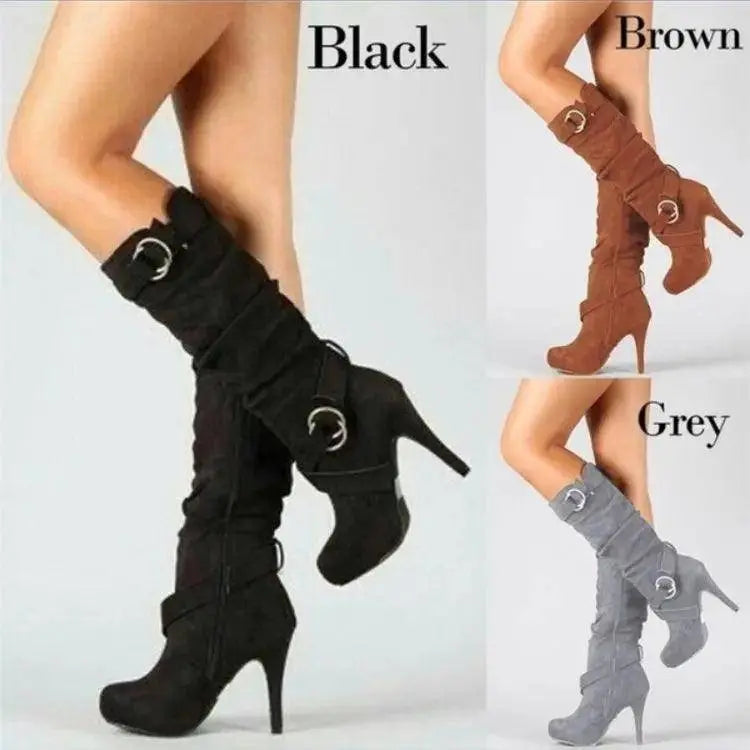 2025Sexy Knee High Women Boots Thin High Heel Round Toe Platform Fashion Ladies Pu Leather Boots Size 34-43 Lady Shoes - Tophatter Daily Deals