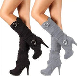 2025Sexy Knee High Women Boots Thin High Heel Round Toe Platform Fashion Ladies Pu Leather Boots Size 34-43 Lady Shoes - Tophatter Daily Deals