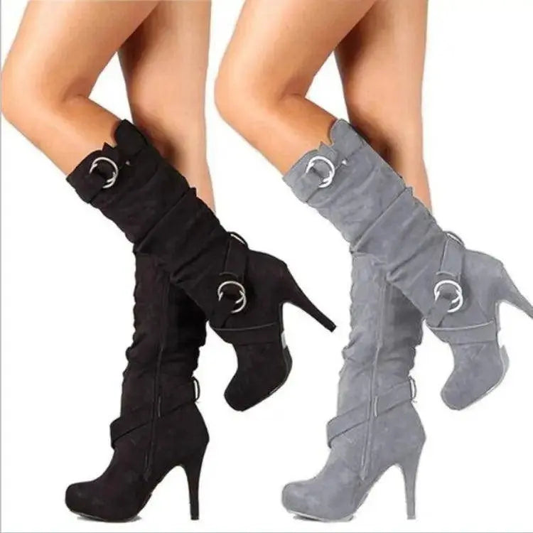 2025Sexy Knee High Women Boots Thin High Heel Round Toe Platform Fashion Ladies Pu Leather Boots Size 34-43 Lady Shoes - Tophatter Daily Deals