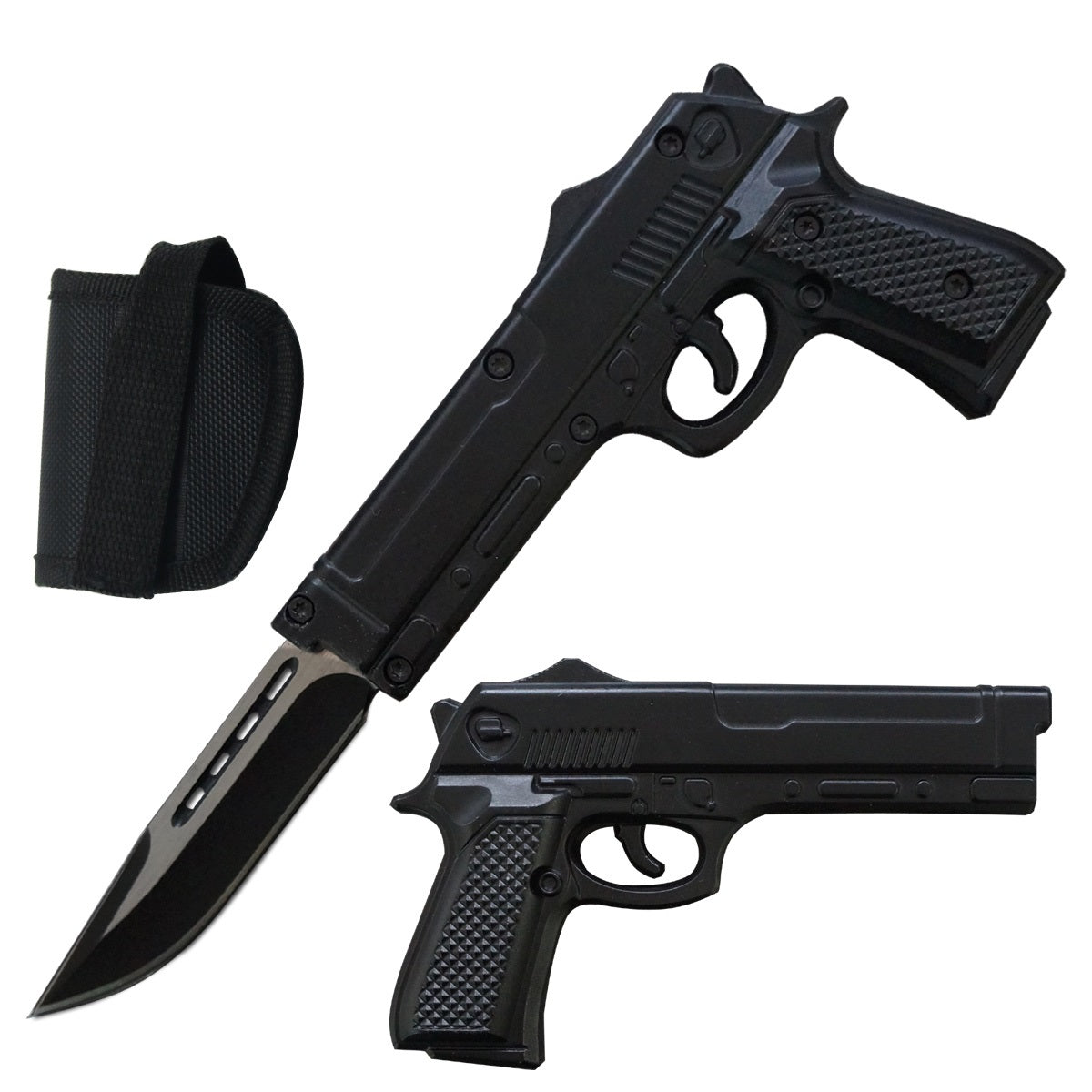 9 Inch Black Pistol Style OTF Auto Knife - TOPHATTER'S ARMORY DEALS Collectible Weapons - Tophatter Daily Deals