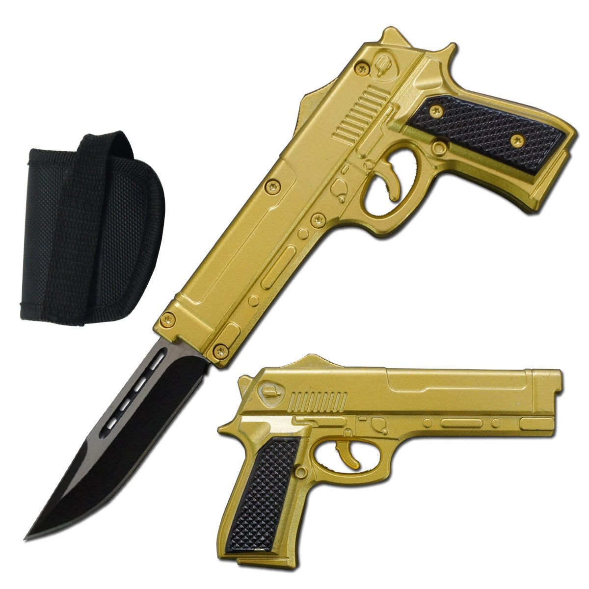 9 Inch Golden Pistol Style OTF Auto Knife - TOPHATTER'S ARMORY DEALS Collectible Weapons - Tophatter Daily Deals