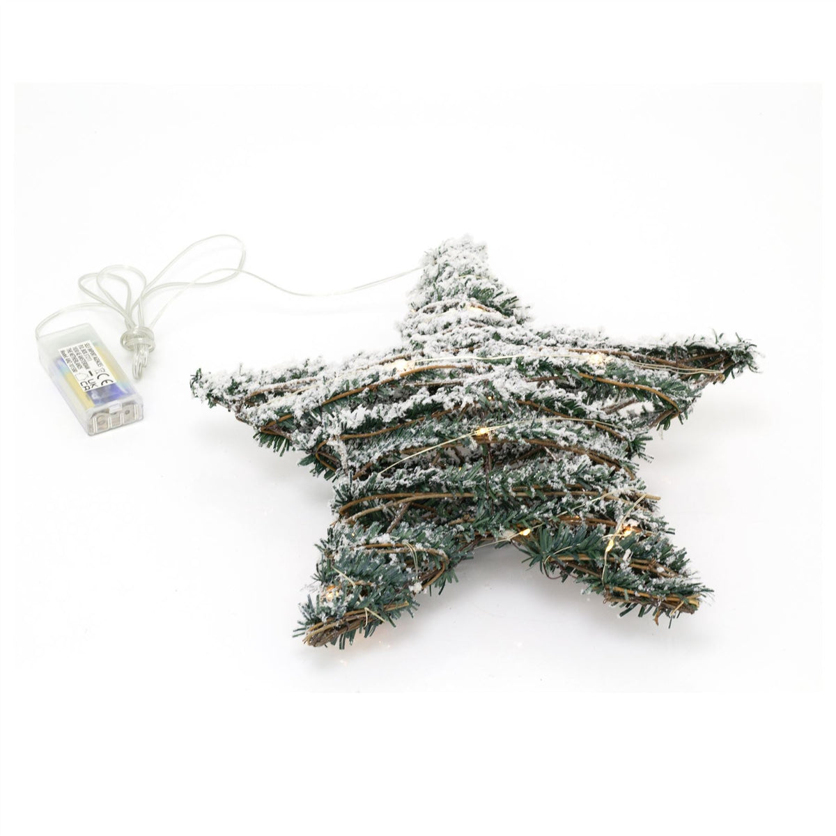 Snow Topped Hanging Christmas Star Light | Snow Star Decoration With 20 LED Lights Battery Operated | Christmas Window Lights - 30cm Ornament - Tophatter Daily Deals
