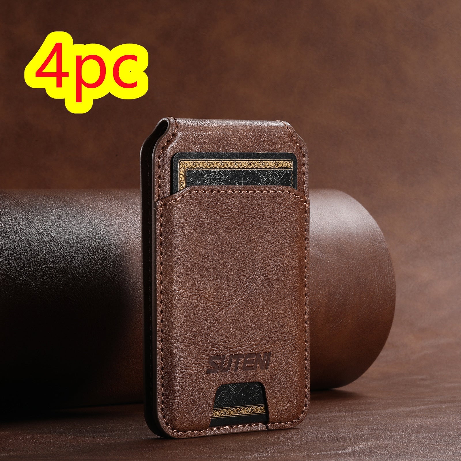 Android Universal Phone Magnetic Card Holder MagSafe Magnetic Ring PU Leather Brown 4pc 0 - Tophatter Daily Deals