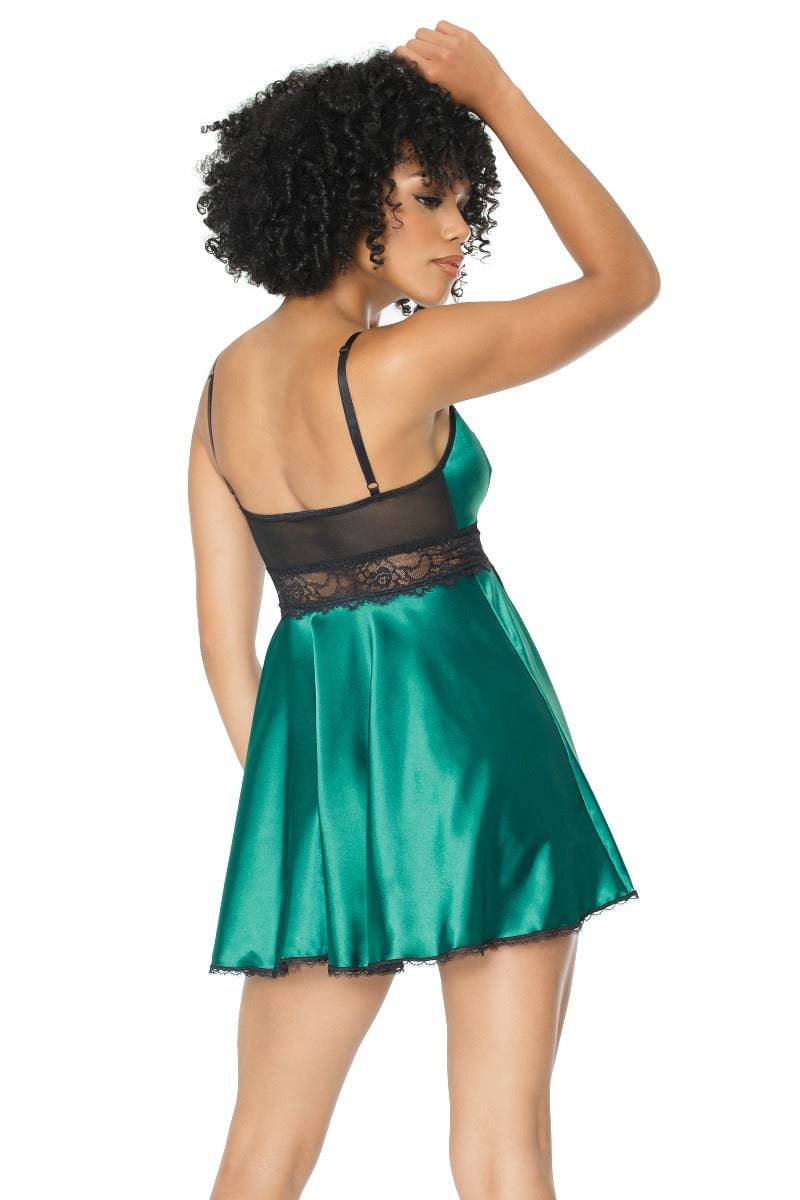 Coquette - 20302 - Lace & Satin Babydoll & Thong Set - Green/Black Lingerie - Tophatter Daily Deals
