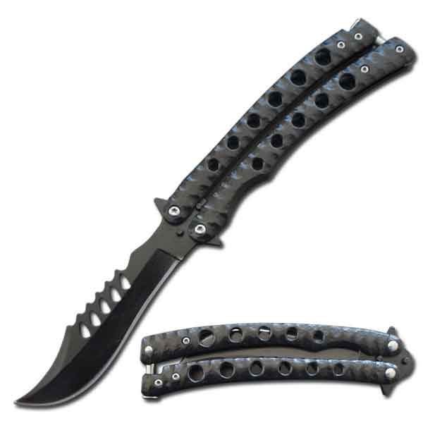 The Predator Curved Blade Balisong Knife 5.25" Closed Length - Tophatter's Army Products & Self Defense Collectible Weapons - Tophatter Daily Deals