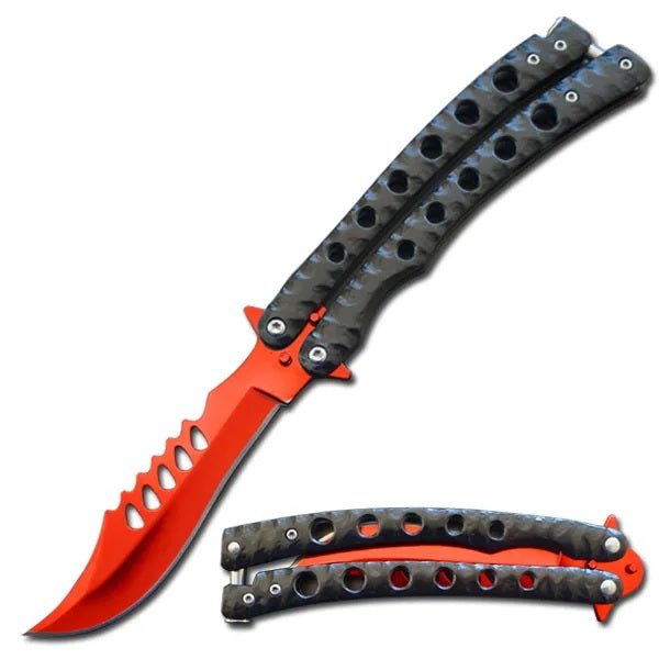 9" The Predator Curved Red Blade Butterfly Knife - Tophatter's Army Products & Self Defense Collectible Weapons - Tophatter Daily Deals