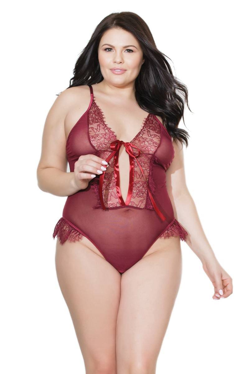 Coquette - 20407 Plus - Crotchless Teddy - Merlot - OSXL Lingerie - Tophatter Daily Deals