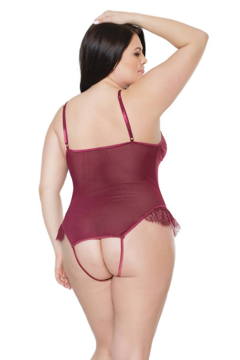Coquette - 20407 Plus - Crotchless Teddy - Merlot - OSXL Lingerie - Tophatter Daily Deals