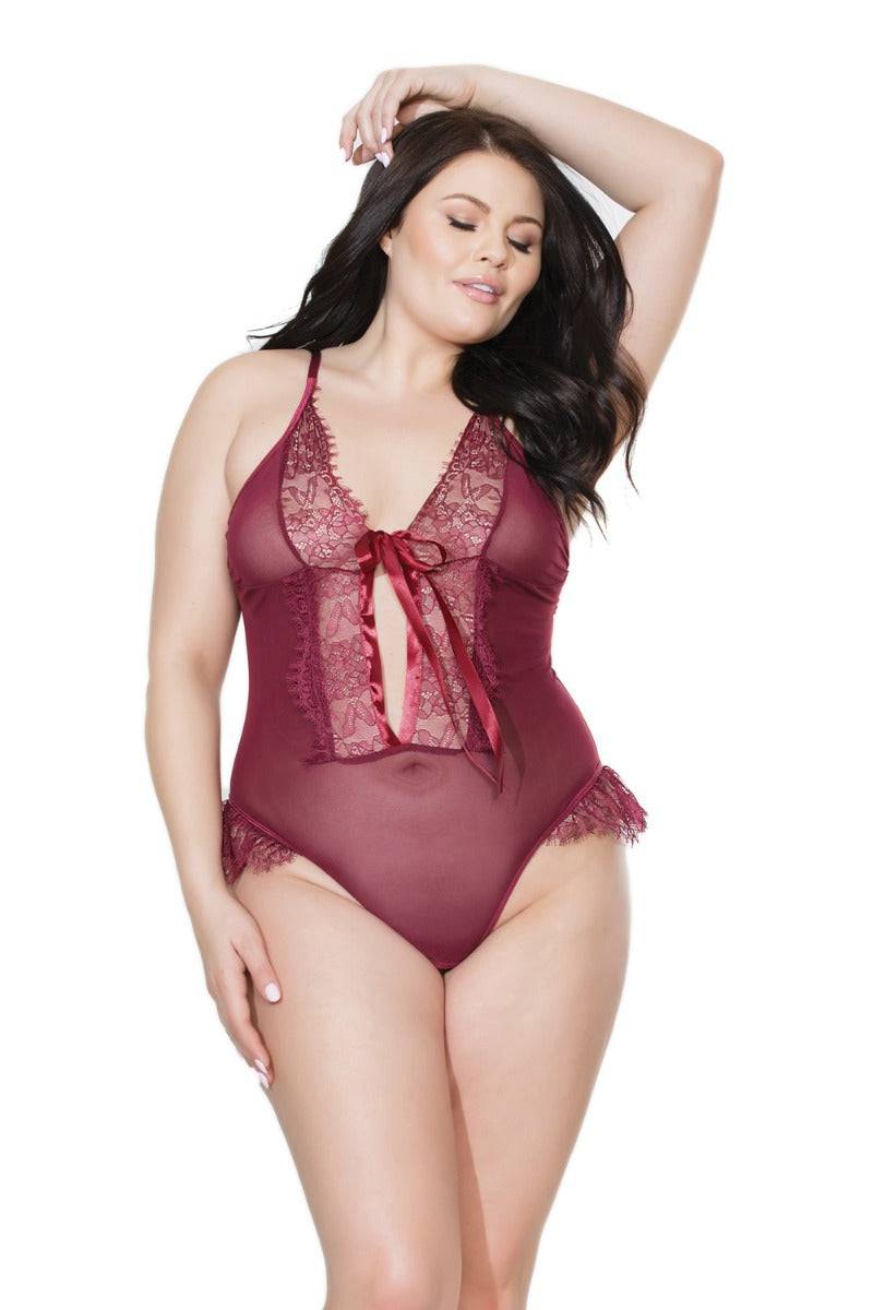 Coquette - 20407 Plus - Crotchless Teddy - Merlot - OSXL Lingerie - Tophatter Daily Deals