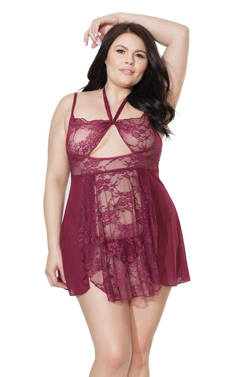 Coquette - 20408 Plus - Babydoll & G-String Set - Merlot - OSXL Lingerie - Tophatter Daily Deals