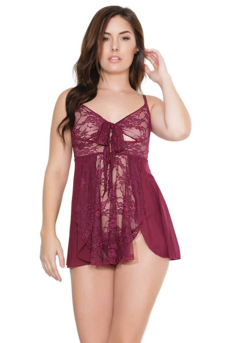 Coquette - 20408 - Babydoll & G-String Set - Merlot - OS Lingerie - Tophatter Daily Deals