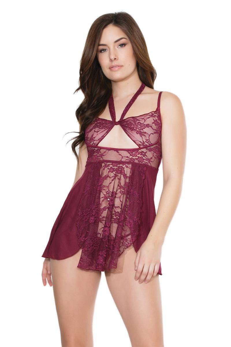 Coquette - 20408 - Babydoll & G-String Set - Merlot - OS Lingerie - Tophatter Daily Deals