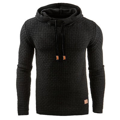 Warm Cozy Men’s Hooded Pullover - Textured Knit, Casual Black - Tophatter Daily Deals