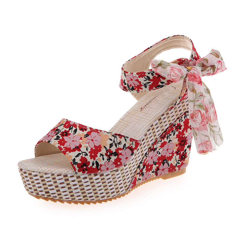 Bohemian high heel sandals Red 35 0 - Tophatter Daily Deals