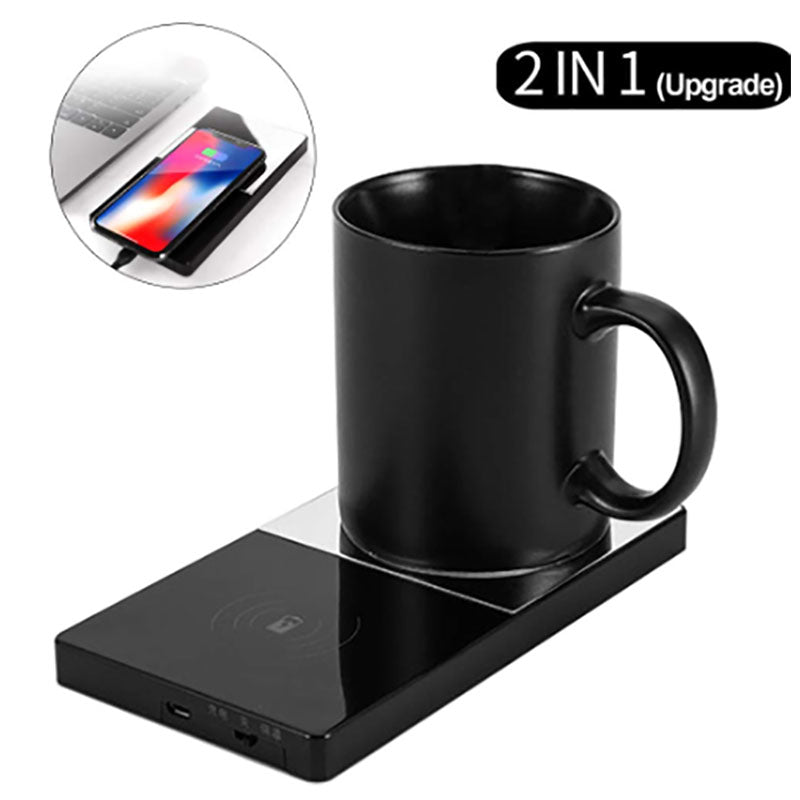 2 In 1 Heating Mug Cup Warmer Electric Wireless Charger For Home Office Coffee Milk 0 - Tophatter Daily Deals