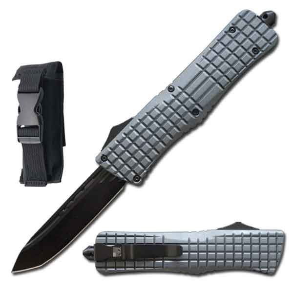 9" Grey Matrix Out Of The Front OTF Automatic Knife - TOPHATTER'S ARMORY DEALS Collectible Weapons - Tophatter Daily Deals