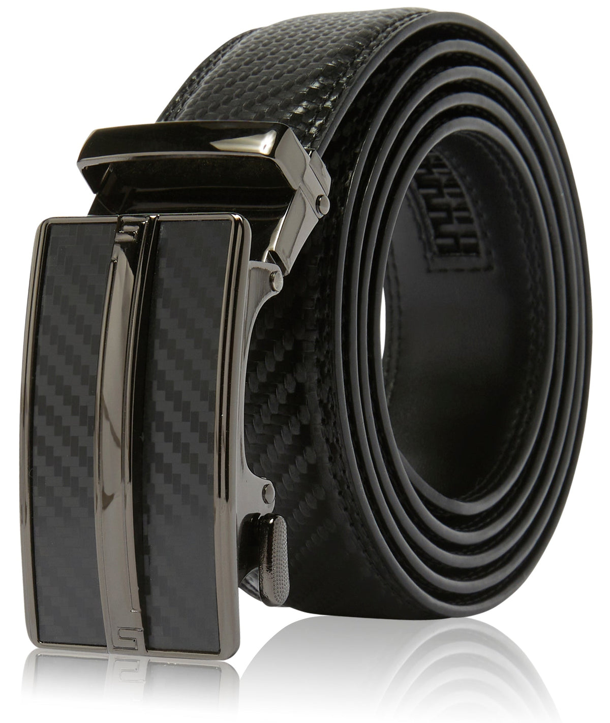Microfiber Leather Ratchet Belt – No Holes, Custom Fit, 1.3" Strap Black Carbonfiber Belts & Ties - Tophatter Daily Deals