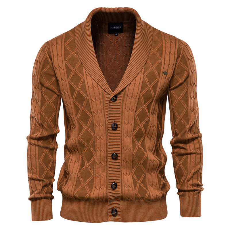 Soft Classic Men’s Cardigan - Shawl V Neck, Cotton Knit Orange 3D Changing Face Moving Picture Frame - Tophatter Daily Deals