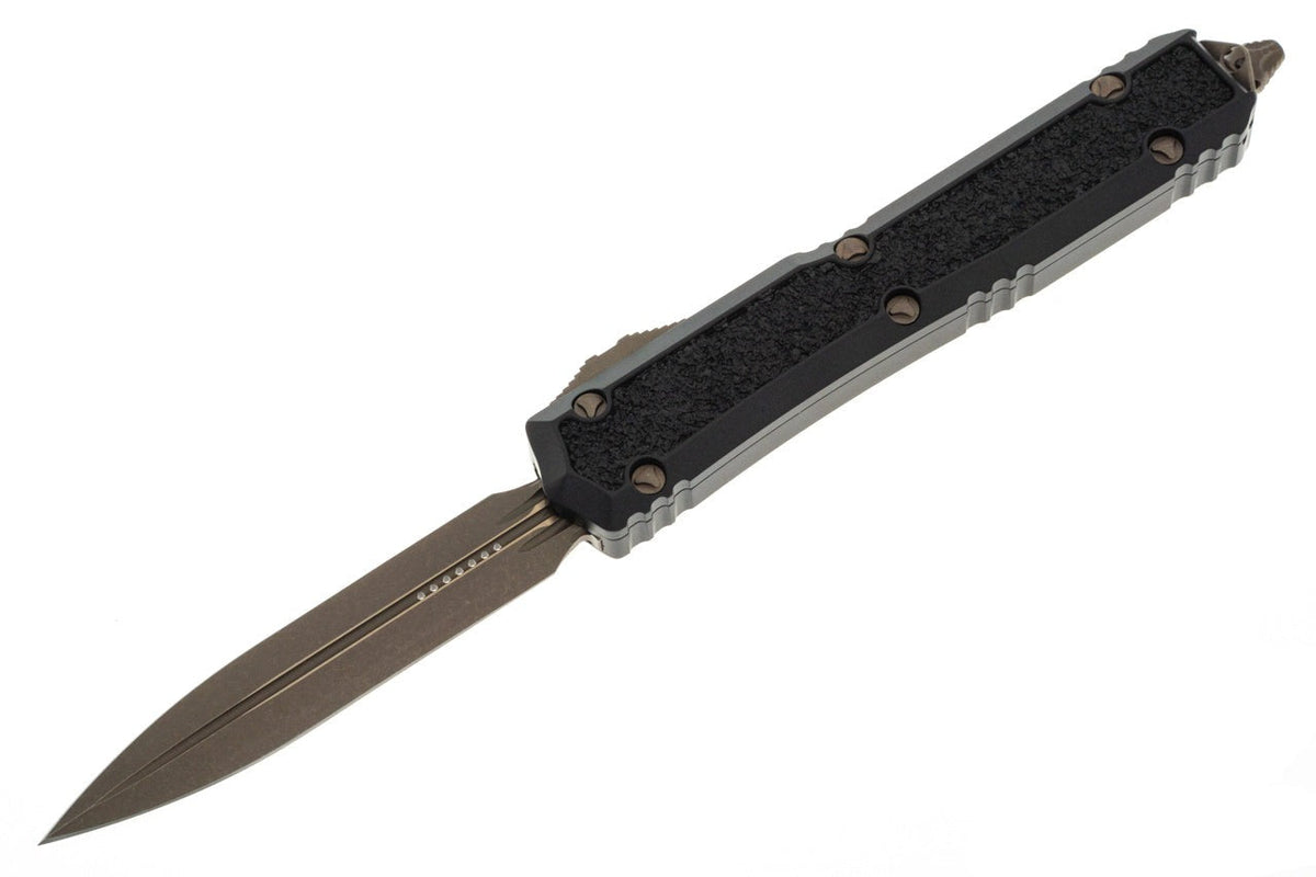 Microtech Makora - Double Edge - Bronze Hardware - Apocalyptic Finish - Black Chassis - 206-13APS Automatic Knives - Tophatter Daily Deals