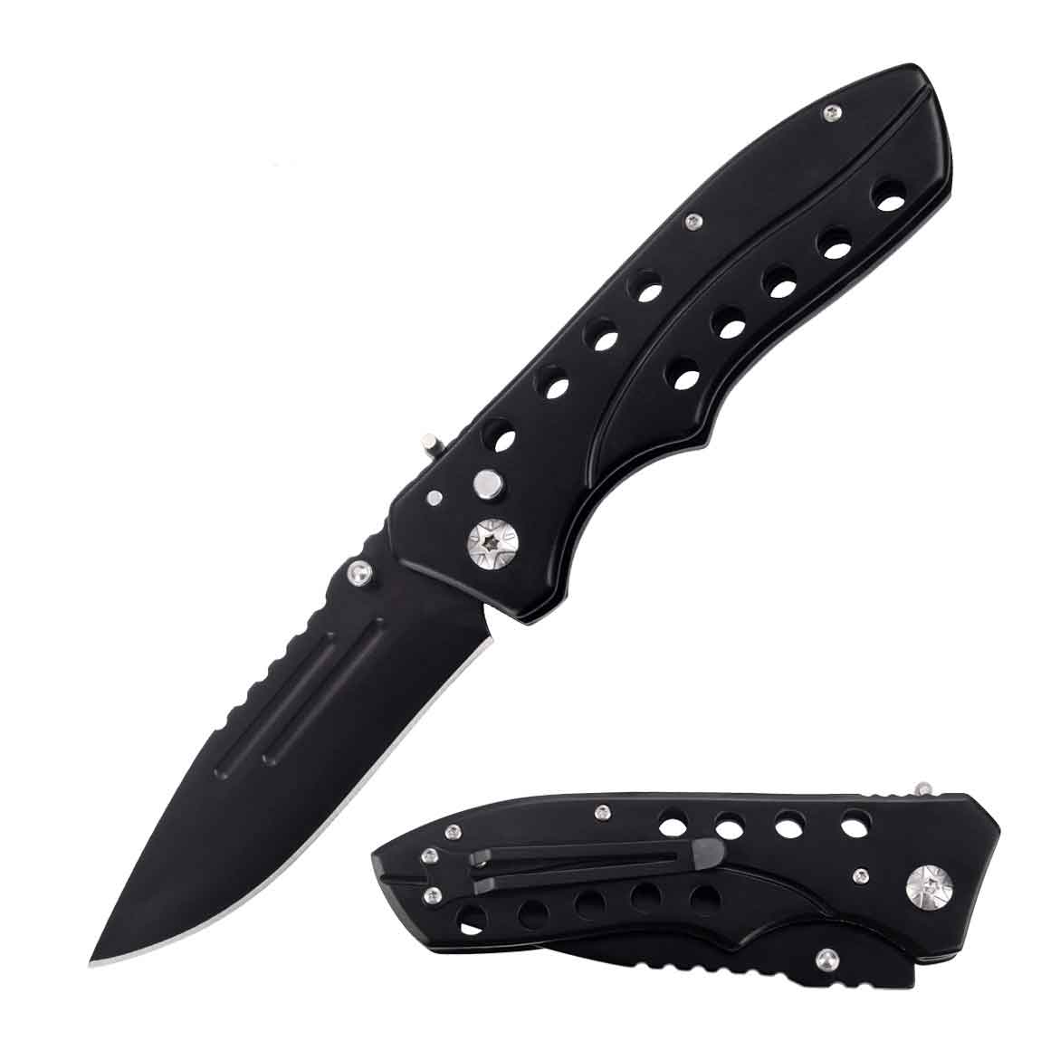 5.35" Closed Black Switchblade Automatic Clip Point Blade Knife - TOPHATTER'S ARMORY DEALS Collectible Weapons - Tophatter Daily Deals