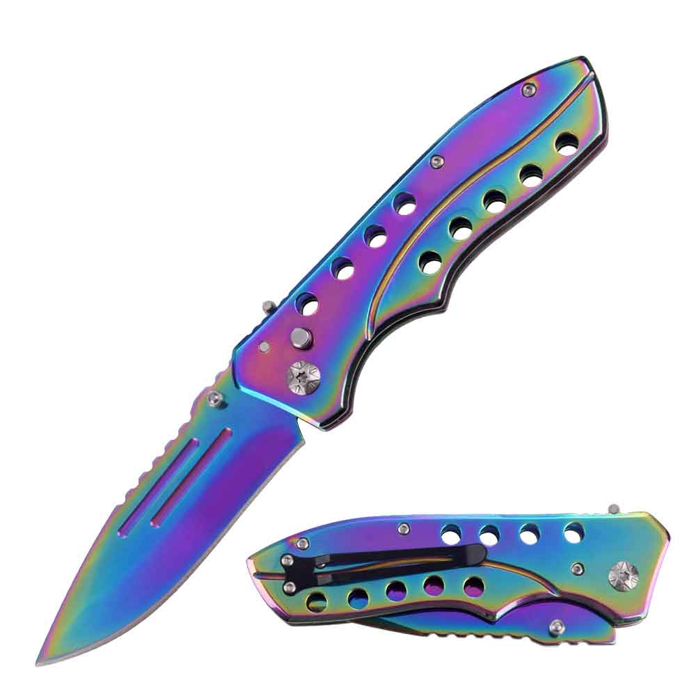 5.35" Closed Titanium Switchblade Automatic Clip Point Blade Knife - Tophatter's Guns'N'Weapons Store Collectible Weapons - Tophatter Daily Deals