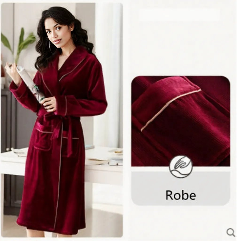 Burgundy island velvet fabric winter unisex flannel robe for men & women 0 - Tophatter Daily Deals