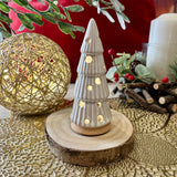 White Ceramic LED Christmas Tree | Light Up Mini Christmas Tree Ornament -13cm Ornament - Tophatter Daily Deals