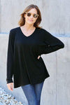 Basic Bae Full Size V-Neck Long Sleeve Top Black Blouses - Tophatter Daily Deals