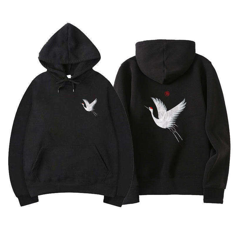 Oversized relaxed hoodie - embroidered crane, cotton blend Black 3D Changing Face Moving Picture Frame - Tophatter Daily Deals