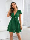 Tied V-Neck Tiered Mini Dress Green Casual Dresses - Tophatter Daily Deals