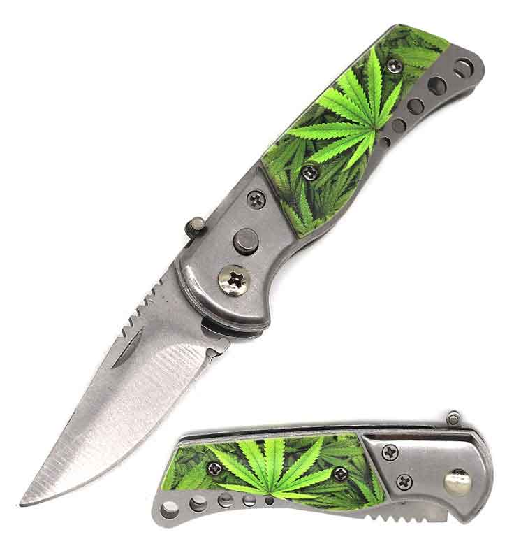 3.25" Closed Marijuana Push Button Mini Automatic Pocket Knife - TOPHATTER'S ARMORY DEALS Collectible Weapons - Tophatter Daily Deals