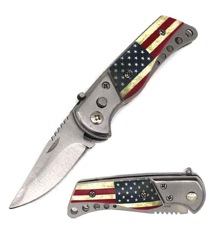 3.25" Closed American Flag Push Button Mini Automatic Pocket Knife - TOPHATTER'S ARMORY DEALS Collectible Weapons - Tophatter Daily Deals