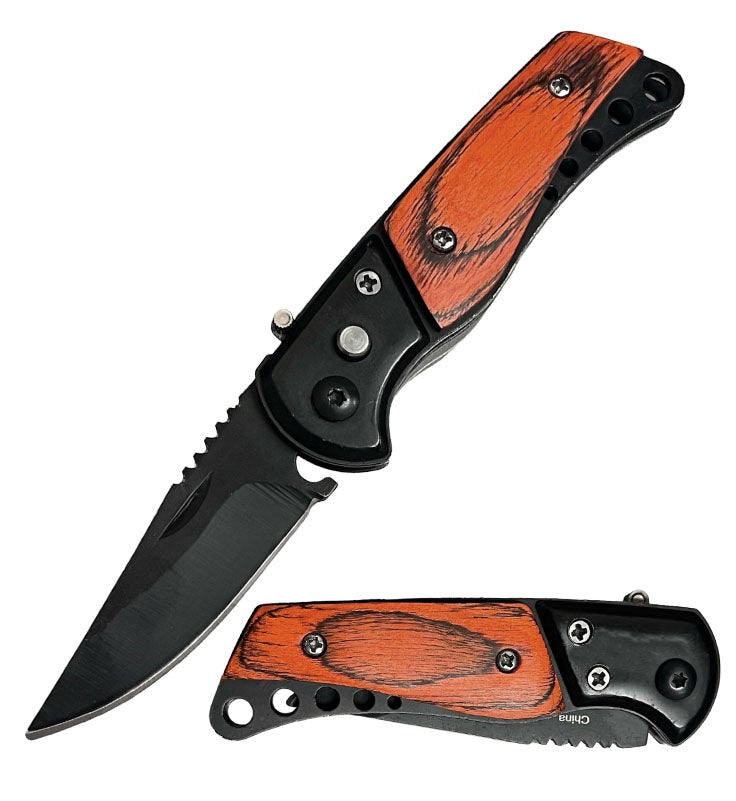 3.25" Closed Wood Handle Push Button Mini Automatic Pocket Knife - TOPHATTER'S ARMORY DEALS Collectible Weapons - Tophatter Daily Deals