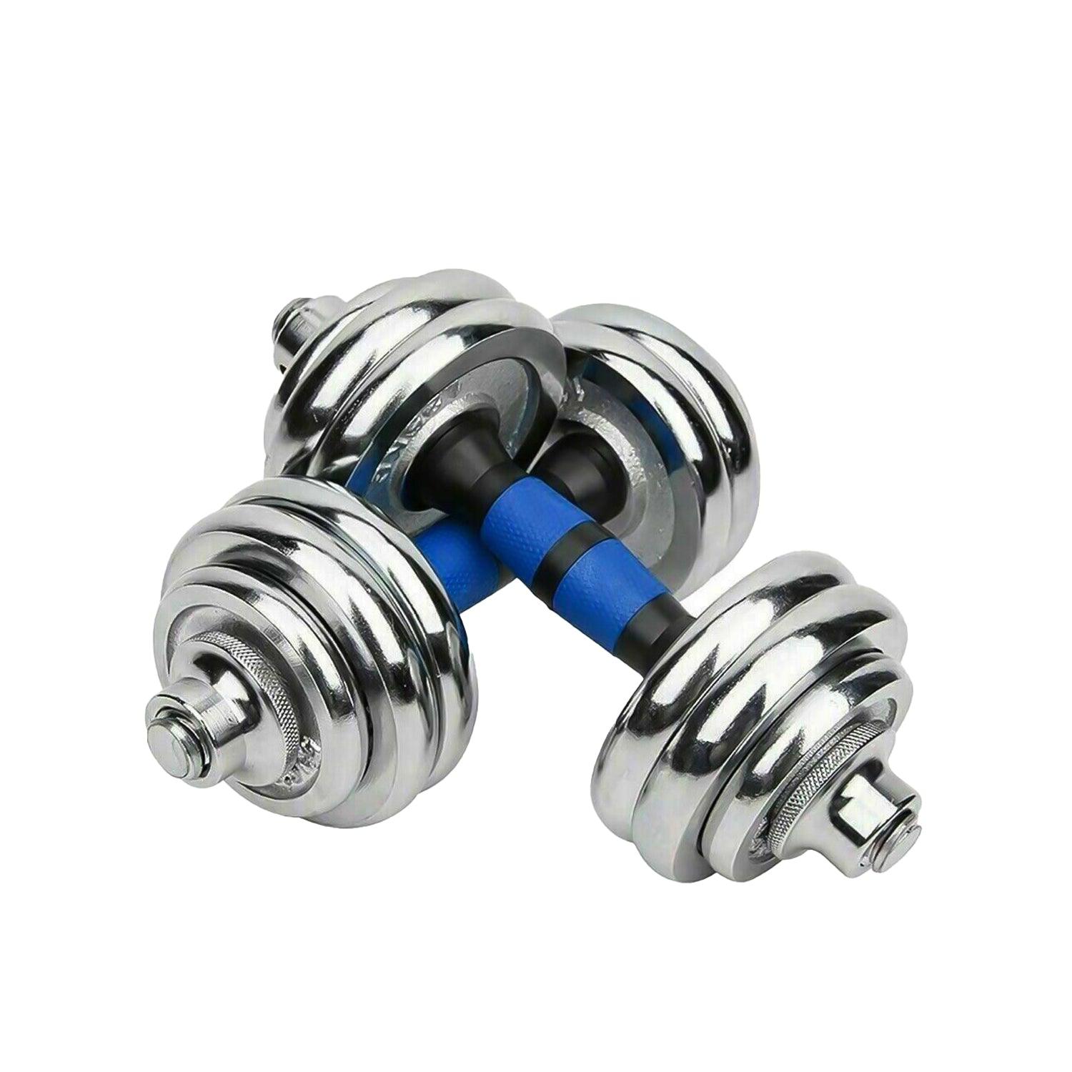 Adjustable Weight Dumbbell Set - 20kg Dumbbells Barbell Weights Set Chrome Cast Iron Home Gym UK Dumbbells & Barbells - Tophatter Daily Deals