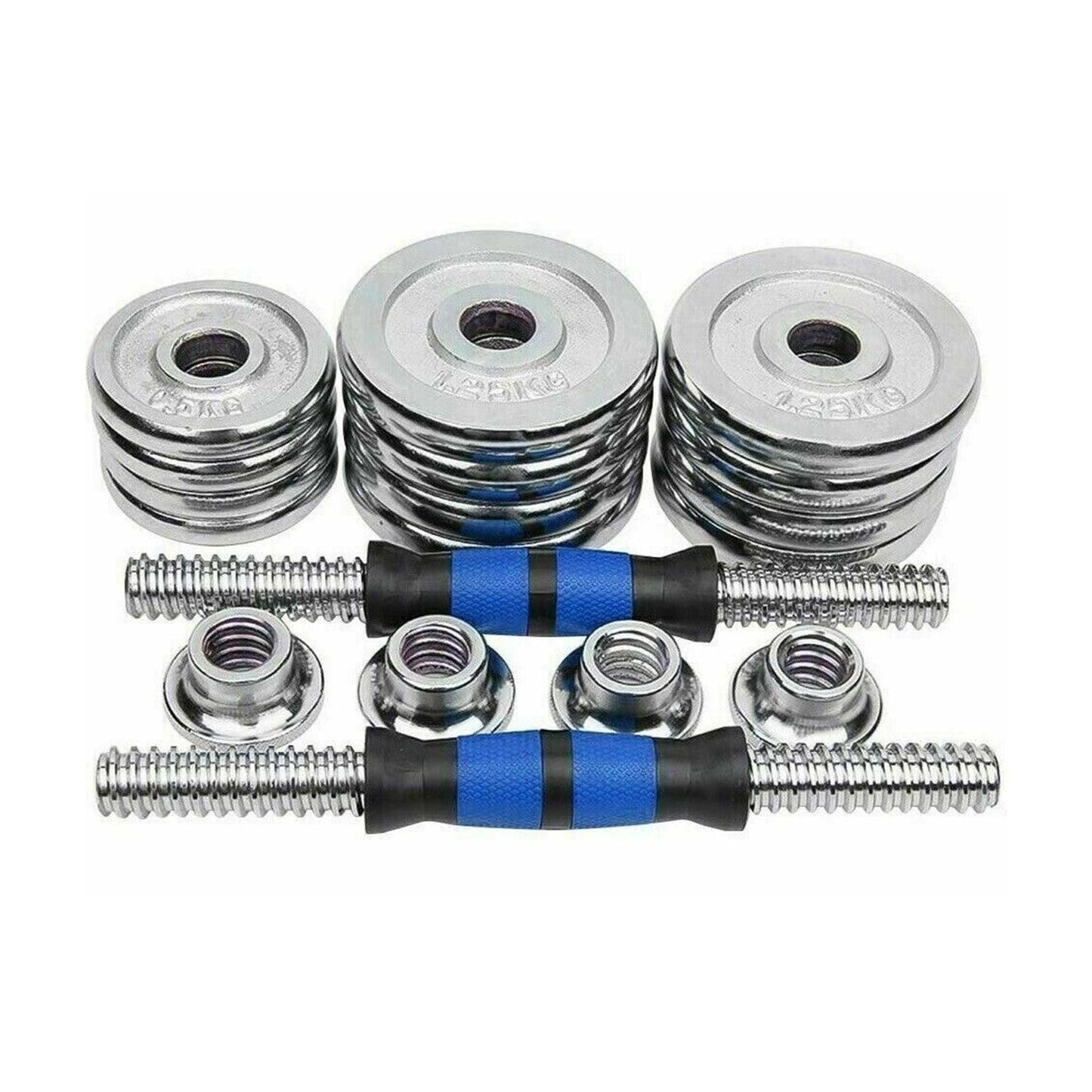 Adjustable Weight Dumbbell Set - 20kg Dumbbells Barbell Weights Set Chrome Cast Iron Home Gym UK Dumbbells & Barbells - Tophatter Daily Deals