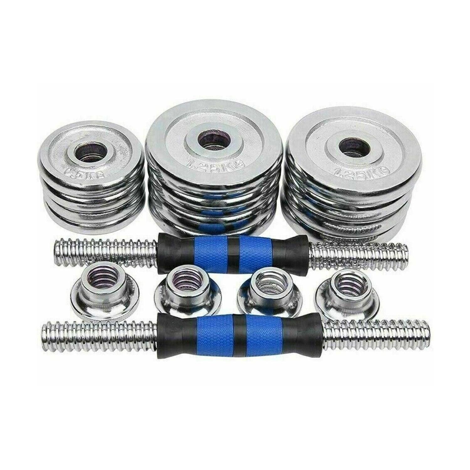 Adjustable Weight Dumbbell Set - 20kg Dumbbells Barbell Weights Set Chrome Cast Iron Home Gym UK Dumbbells & Barbells - Tophatter Daily Deals