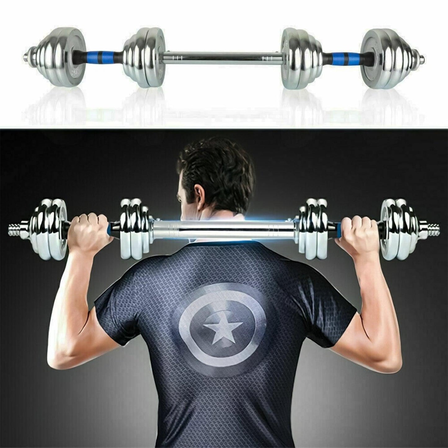 Adjustable Weight Dumbbell Set - 20kg Dumbbells Barbell Weights Set Chrome Cast Iron Home Gym UK Dumbbells & Barbells - Tophatter Daily Deals
