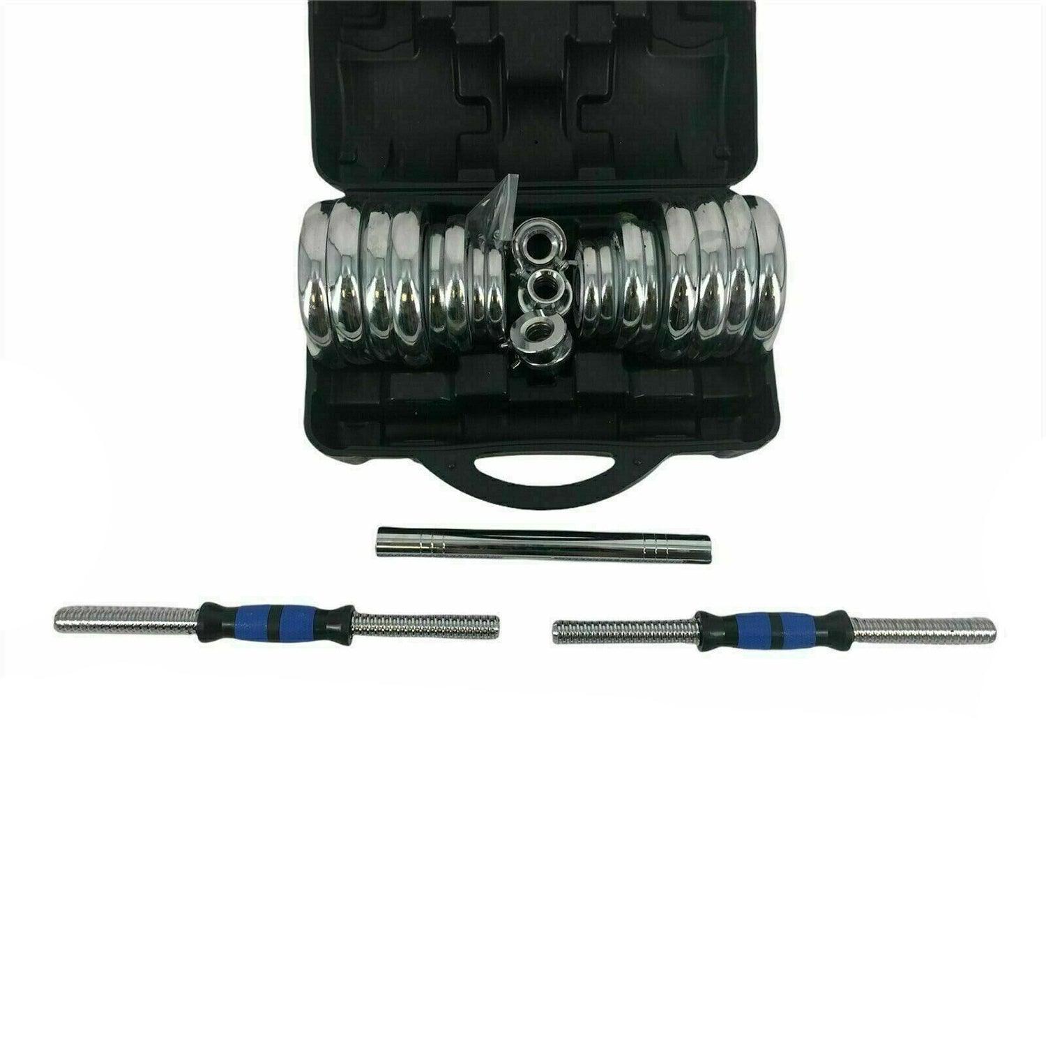 Adjustable Weight Dumbbell Set - 20kg Dumbbells Barbell Weights Set Chrome Cast Iron Home Gym UK Dumbbells & Barbells - Tophatter Daily Deals