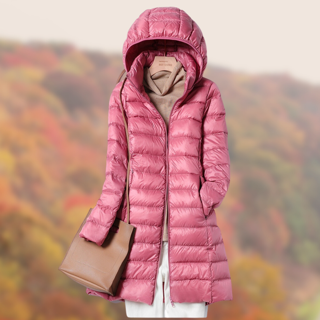 Waterproof Women’s Puffer Coat - Mid Thigh, Lightweight Pink - Tophatter Daily Deals