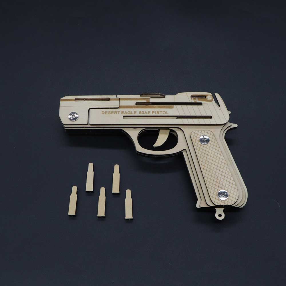 Assembled Wooden Rubber Band Gun Pistol Model Kit With Wooden bullets - Tophatter Daily Deals
