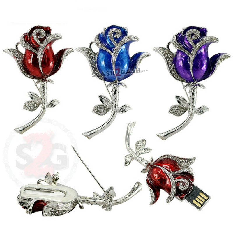 Crystal Rose Pin USB Flash Drive 2.0 Flower 16gb red/blue/purple USB Flash Drive - Tophatter Daily Deals