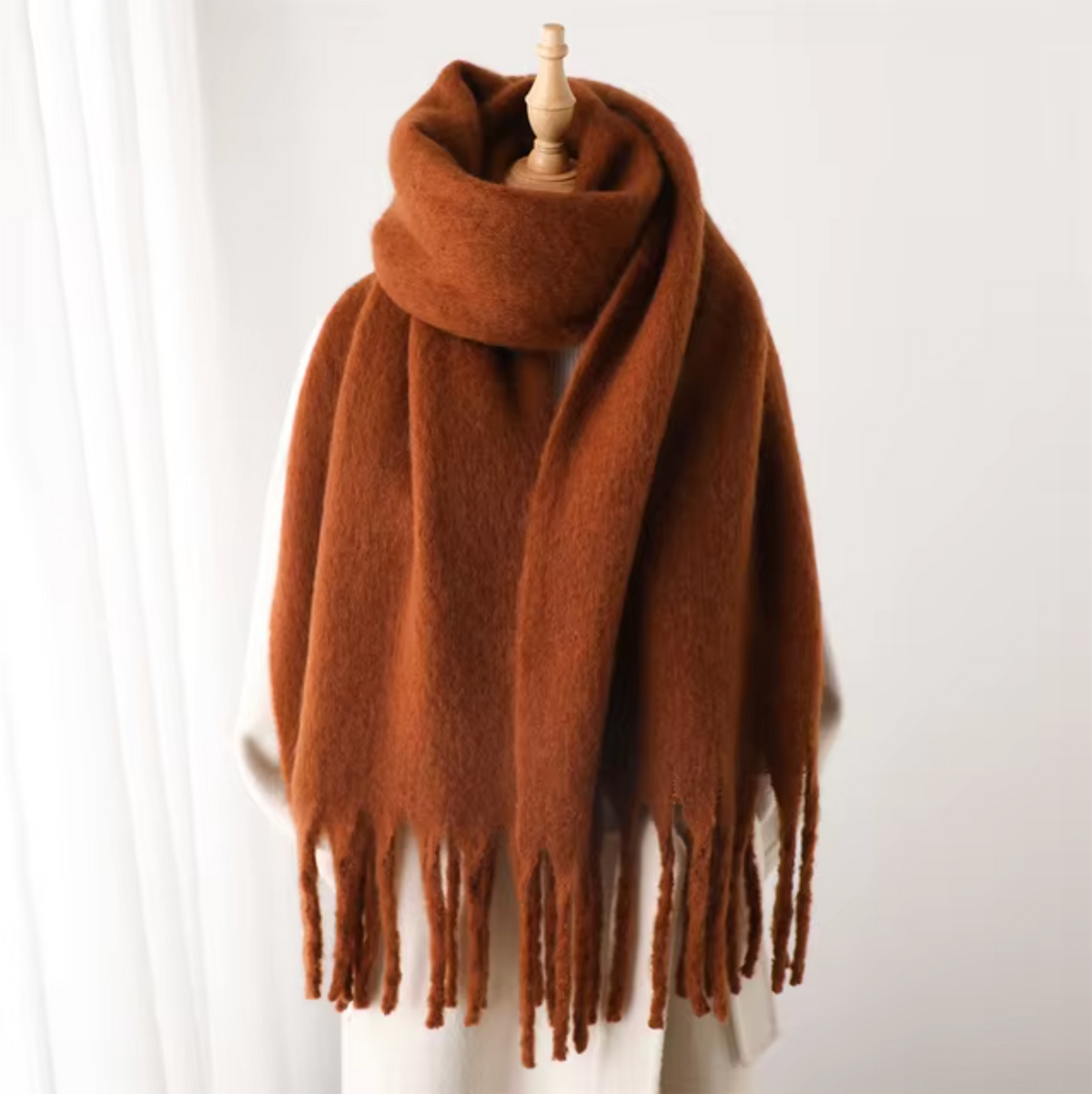Warm Cozy Womens Winter Scarf - Blanket Fringe Plush Brown One Size - Tophatter Daily Deals