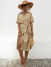 Tied Slit Short Sleeve Dress Tan Casual Dresses - Tophatter Daily Deals